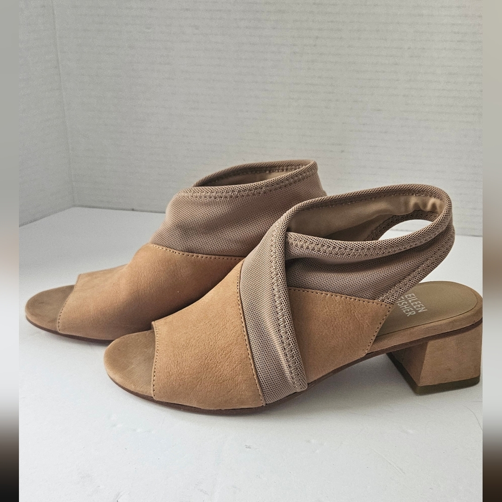 Eileen Fisher Luca Easy block suede open toe show size‎ 6.5